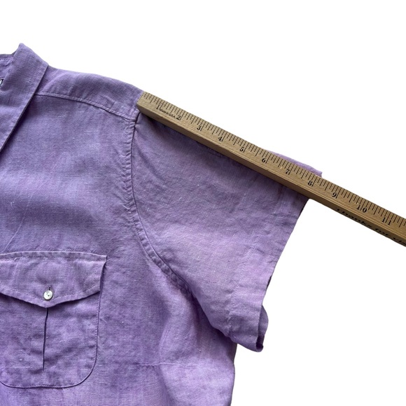 L.L. Bean Women’s 2X Purple Chambray 100% Linen Button Front Short Sleeve Shirt - Picture 9 of 12